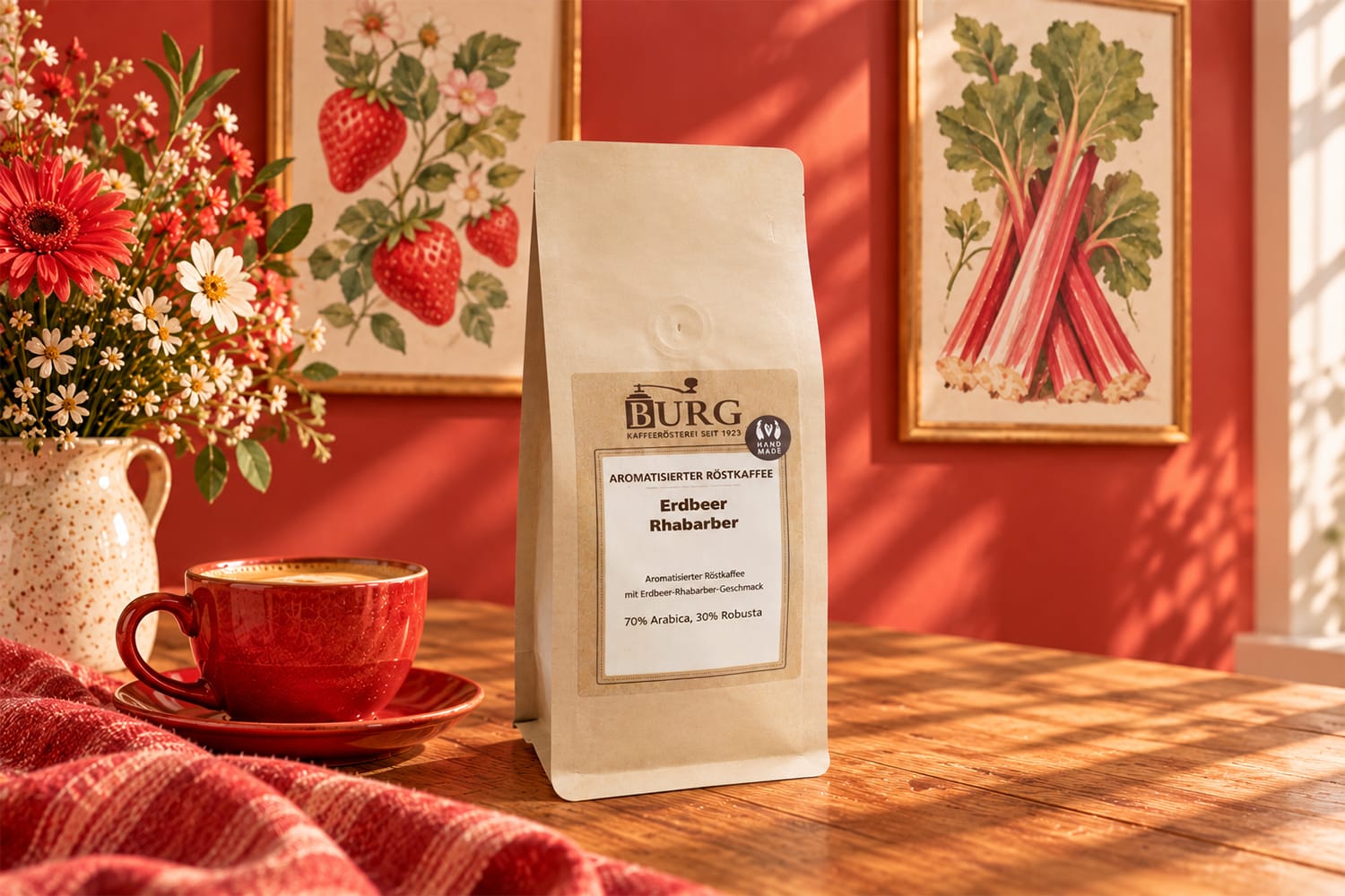 Erdbeer-Rhabarber 250g, aromatisierter Kaffee